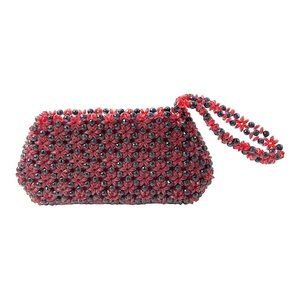 Vintage Floral Red & Black Beaded Evening Bag/Handbag
